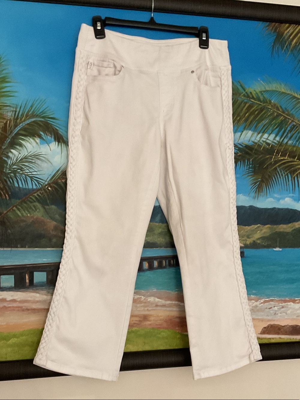 Belle by Kim Gravel White Braided Side Ankle Pants